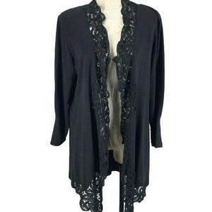 Plaza South Vintage 80/90s Lace‎ Trim Black Cotton Boho Duster Cardigan Size 8